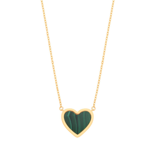 Yellow Gold Green Rubover Heart 18"Necklace