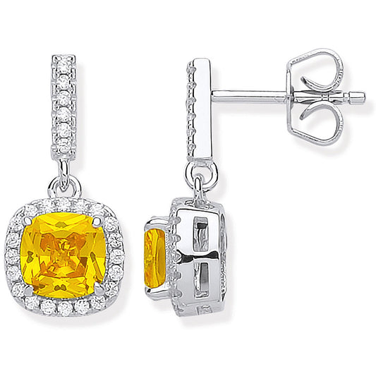 Silver Yellow Cubic Zirconia Drop Earrings