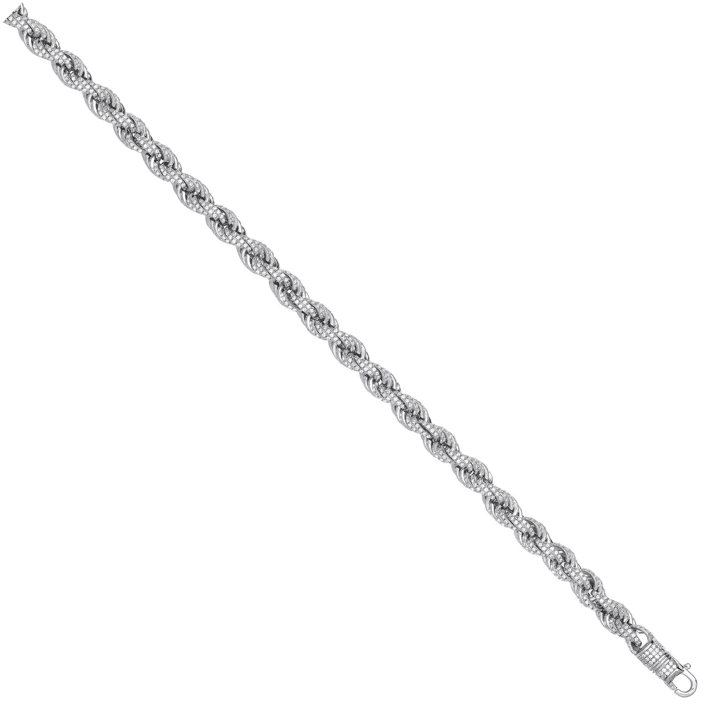 Silver 7mm Cubic Zirconia Set Rope Chain