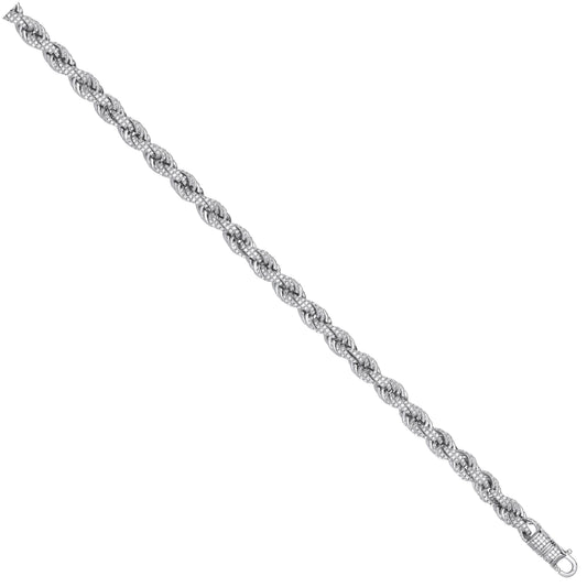 Silver 7mm Cubic Zirconia Set Rope Chain