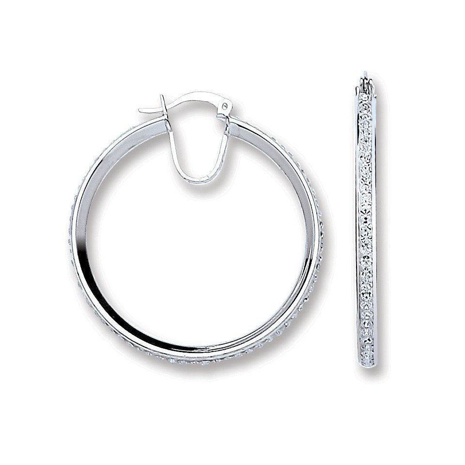 Silver Single Row Crystal Hoop Earrings - 5.0g