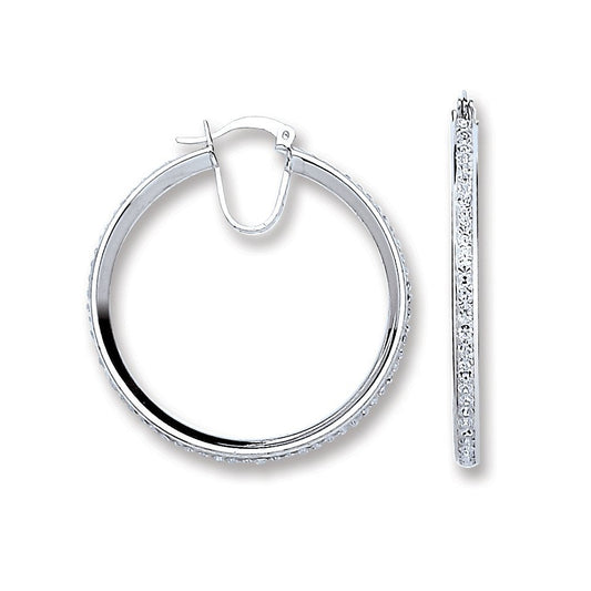 Silver Single Row Crystal Hoop Earrings - 5.0g