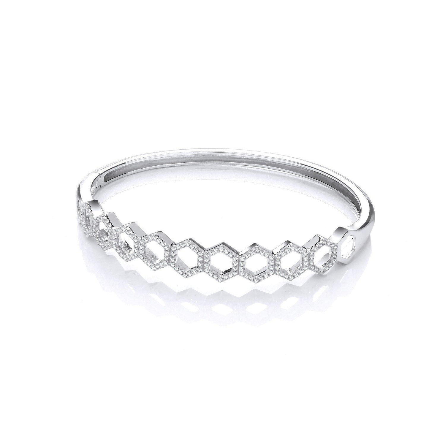 Honeycomb Style Cubic Zirconia Silver Bangle