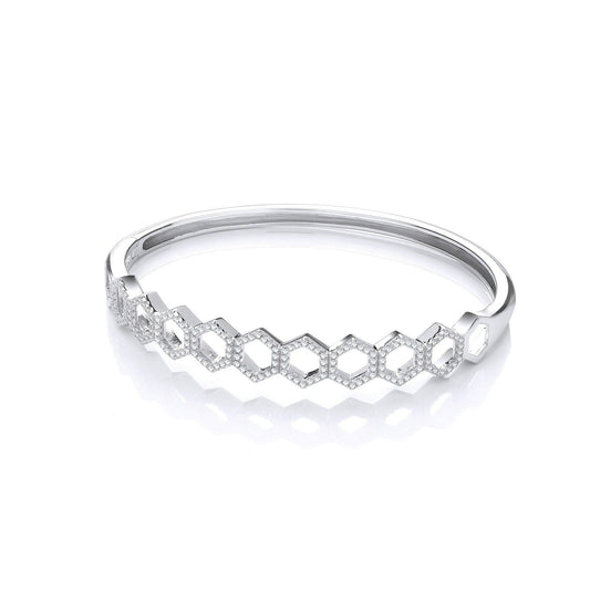 Honeycomb Style Cubic Zirconia Silver Bangle