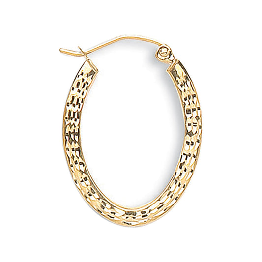 Yellow Gold Diamond Cut Oval Creoles - 1.0g