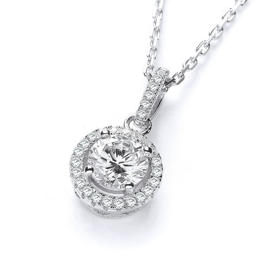 Micro Pave Halo Style Cubic Zirconia Pendant with 18" Chain