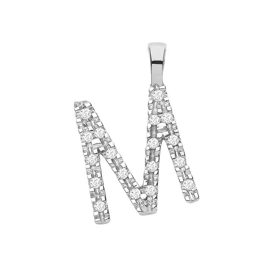 9ct White Gold 0.06ct Diamond M Initial