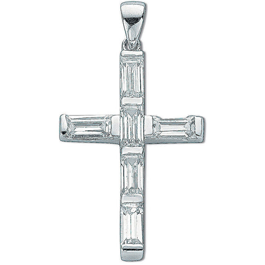 Silver Baguette Cut Cubic Zirconia Cross