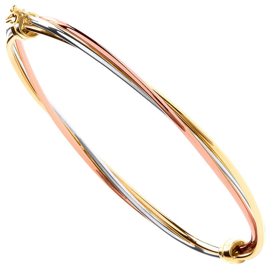 Yellow, White & Rose Gold Hollow Tube Ladies Bangle