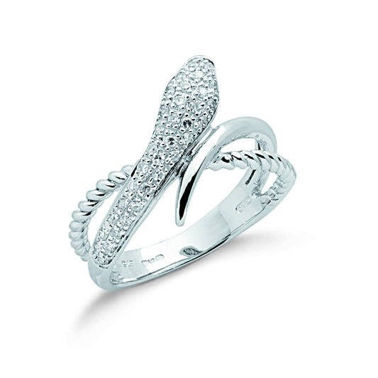 9ct White Gold 0.15ct Diamond Snake Ring