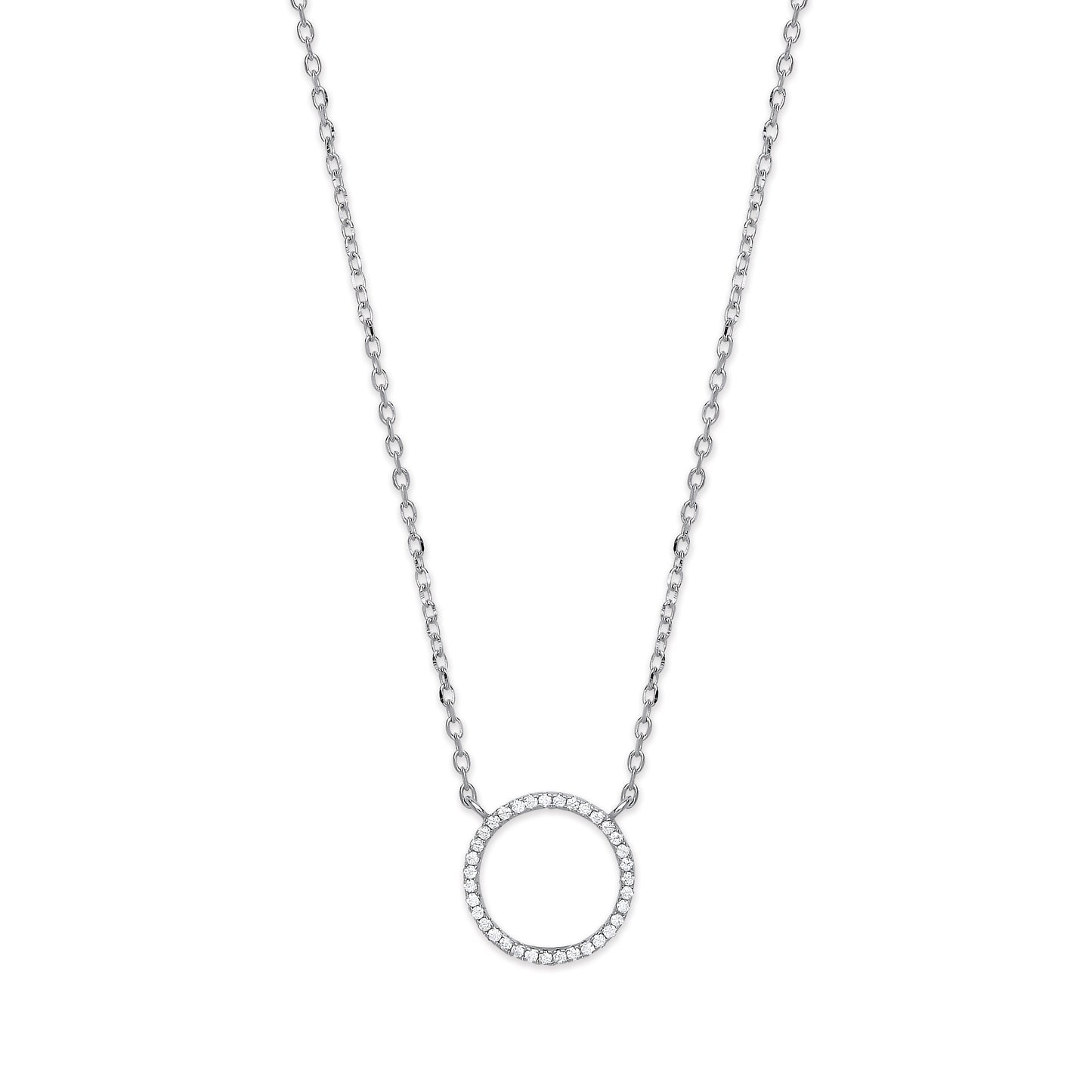 Silver Cubic Zirconia Circle of Life Pendant 16" Necklace with Extention