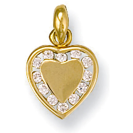 Yellow Gold Cubic Zirconia Heart Pendant - 10.1mm