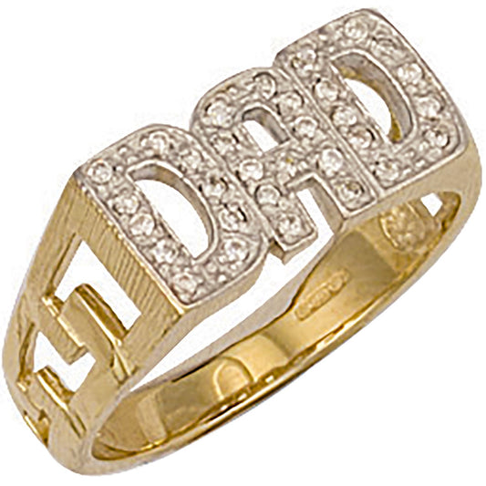 Yellow Gold Cubic Zirconia ID Sides Dad Ring (HNN-93F8DD)