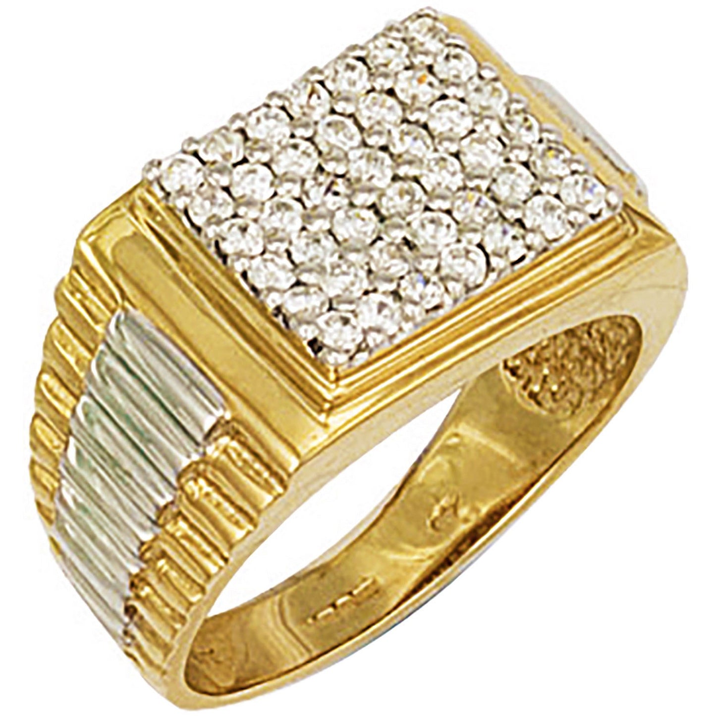 Yellow Gold Square Top Gents Cubic Zirconia Ring (HNN-F04E9F)