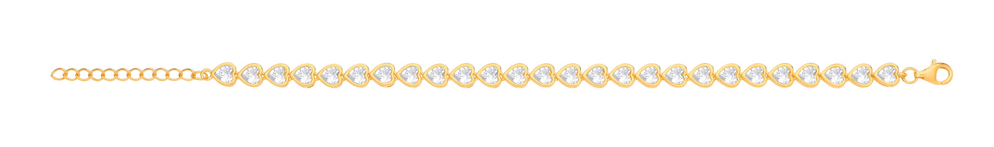 Silver Yellow Gold Plated Heart Cubic Zirconia Rubover Tennis Bracelet