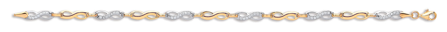 Yellow and White Gold Infinity Cubic Zirconia Ladies Bracelet