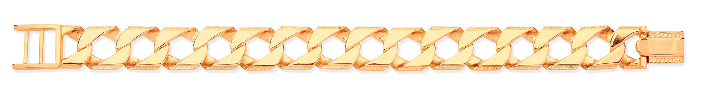 Yellow Gold 16mm Casted Grain Edge Gents Bracelet