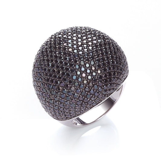 Micro Pave Big Cocktail Ring 503 Black Cubic Zirconia