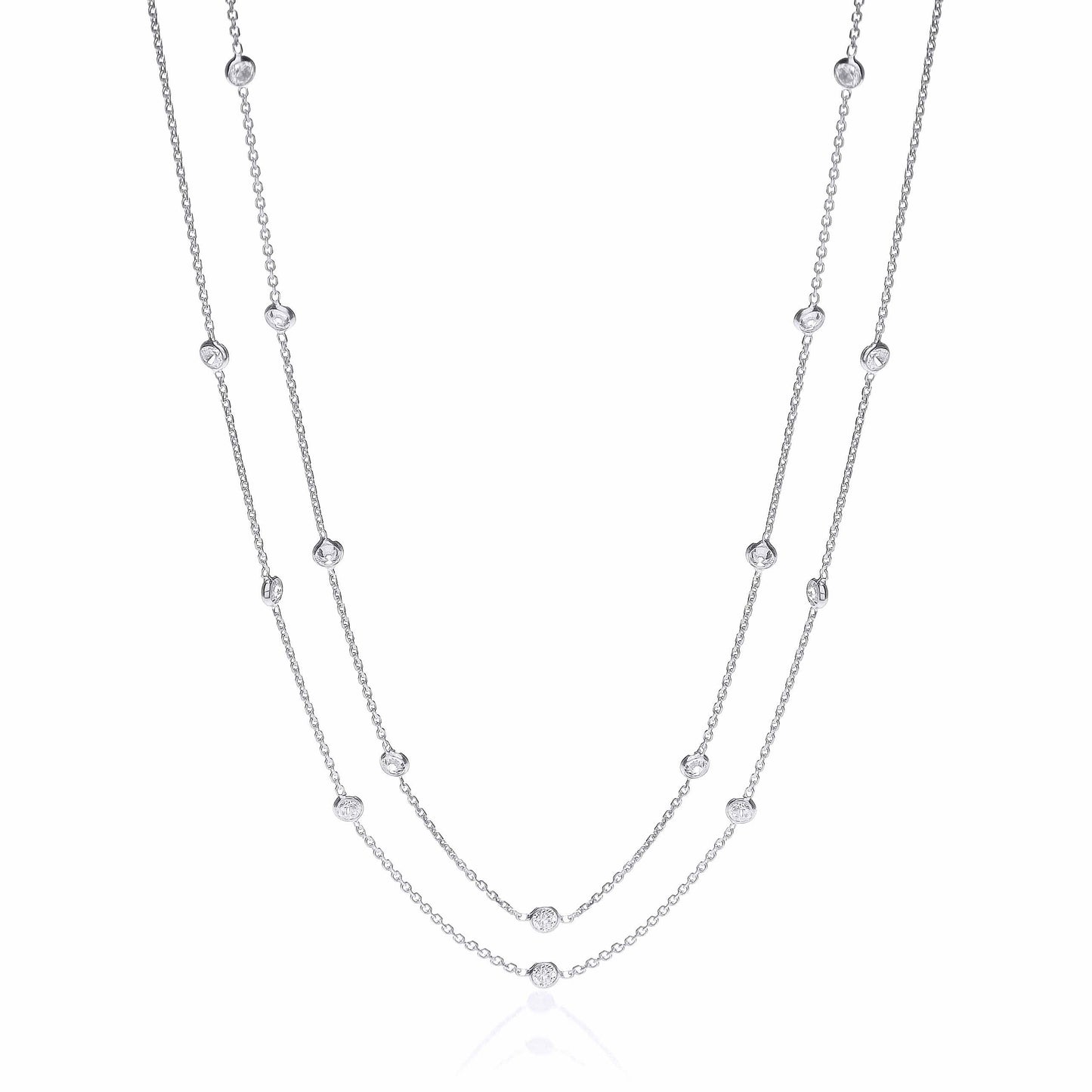 Silver Rubover 23 Cubic Zirconias Necklace 38"