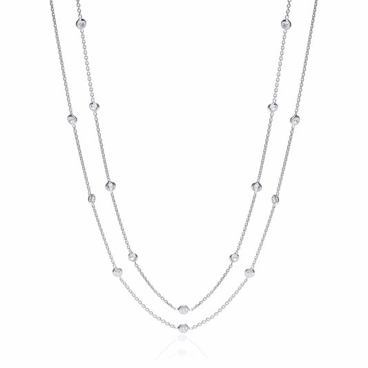 Silver Rubover 23 Cubic Zirconias Necklace 38"