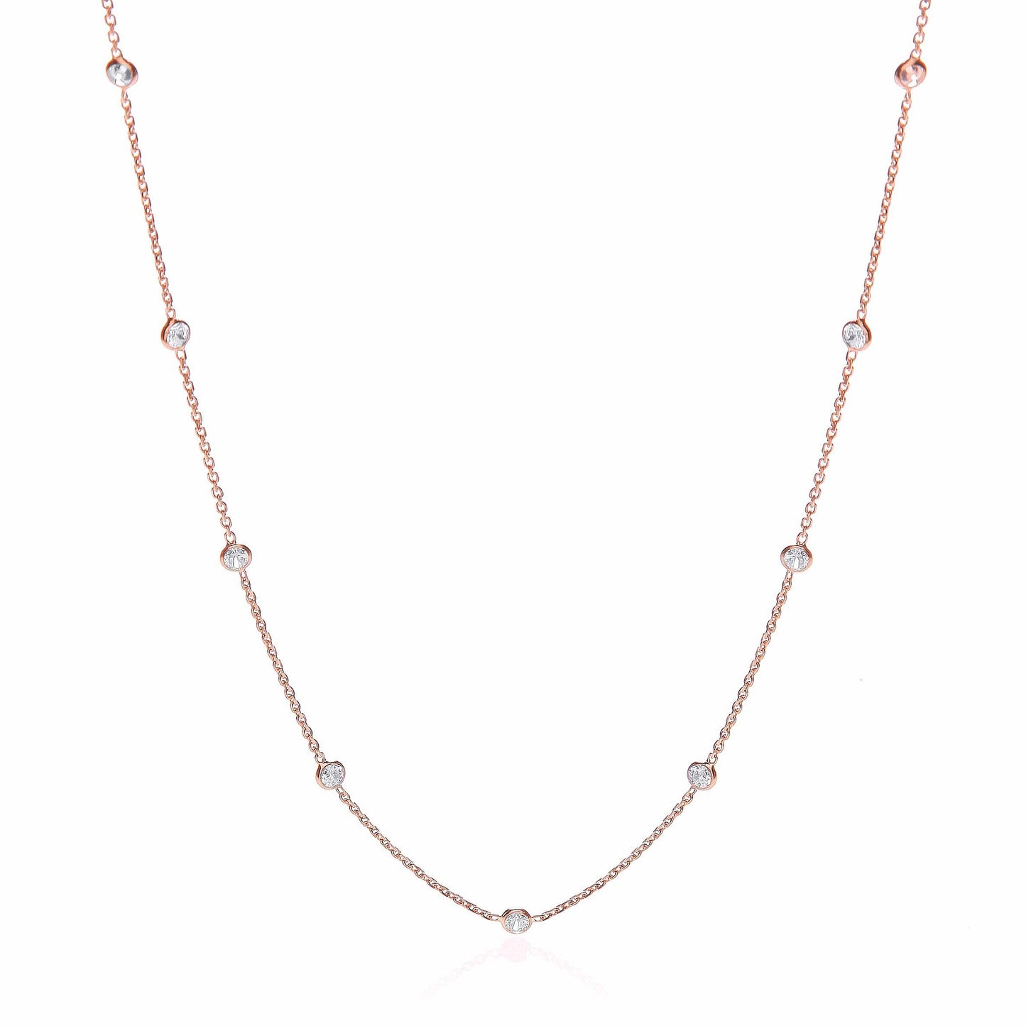 Rose Coated Rubover 11 Cubic Zirconias Necklace 18"
