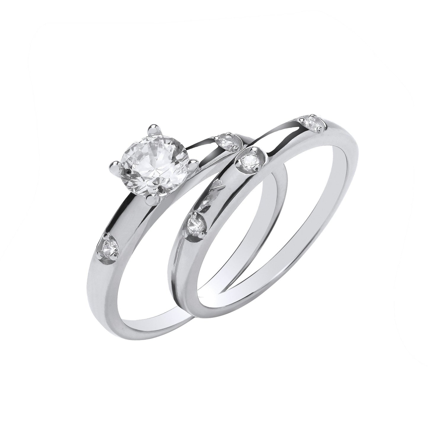 Silver Bridal Set S/S Round Cubic Zirconias Half Eternity Rings