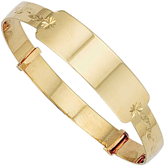 Yellow Gold Diamond Cut Expandable ID Baby Bangle - 43.6mm