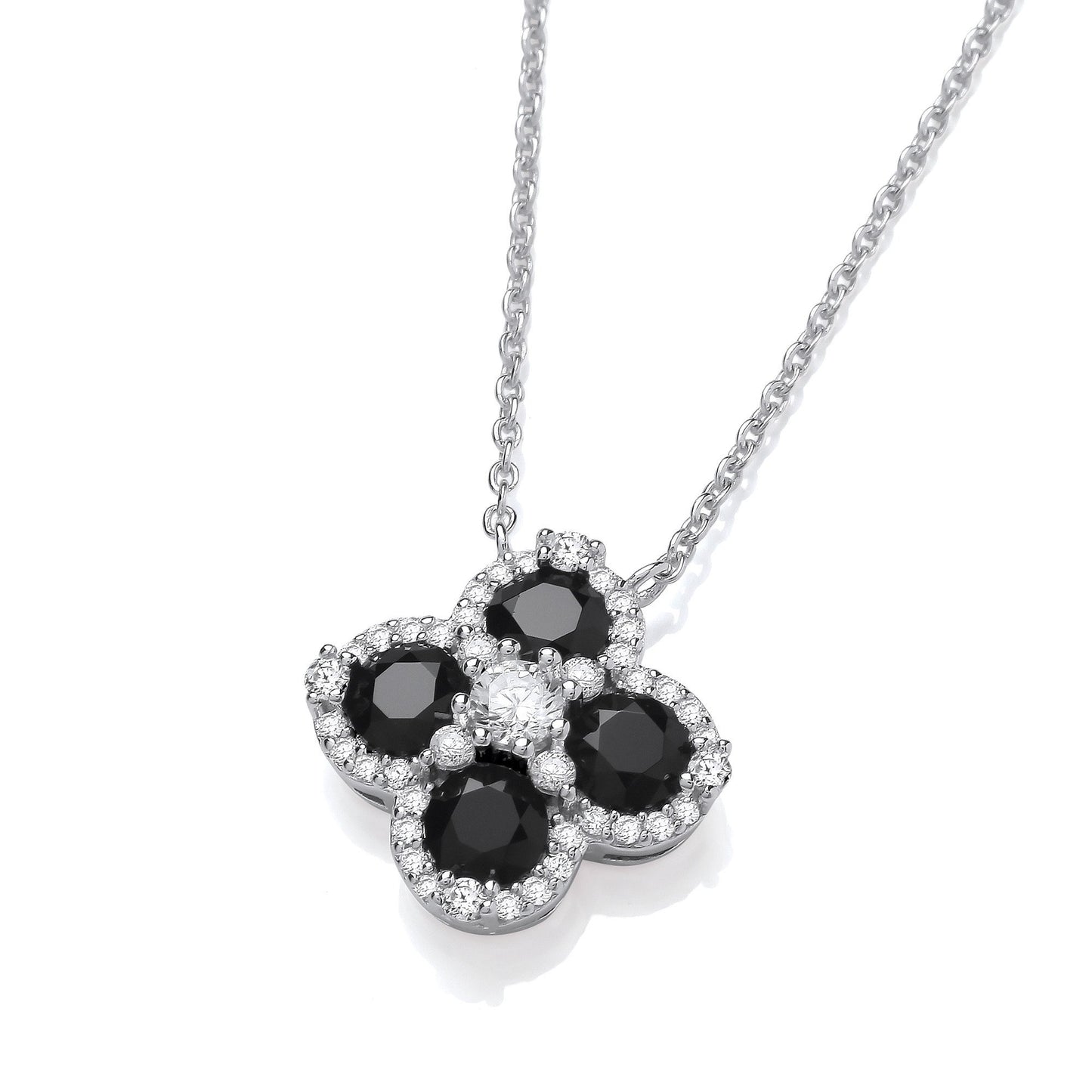 Black Four Leaf Clover Silver Necklace