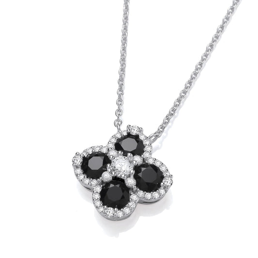 Black Four Leaf Clover Silver Necklace