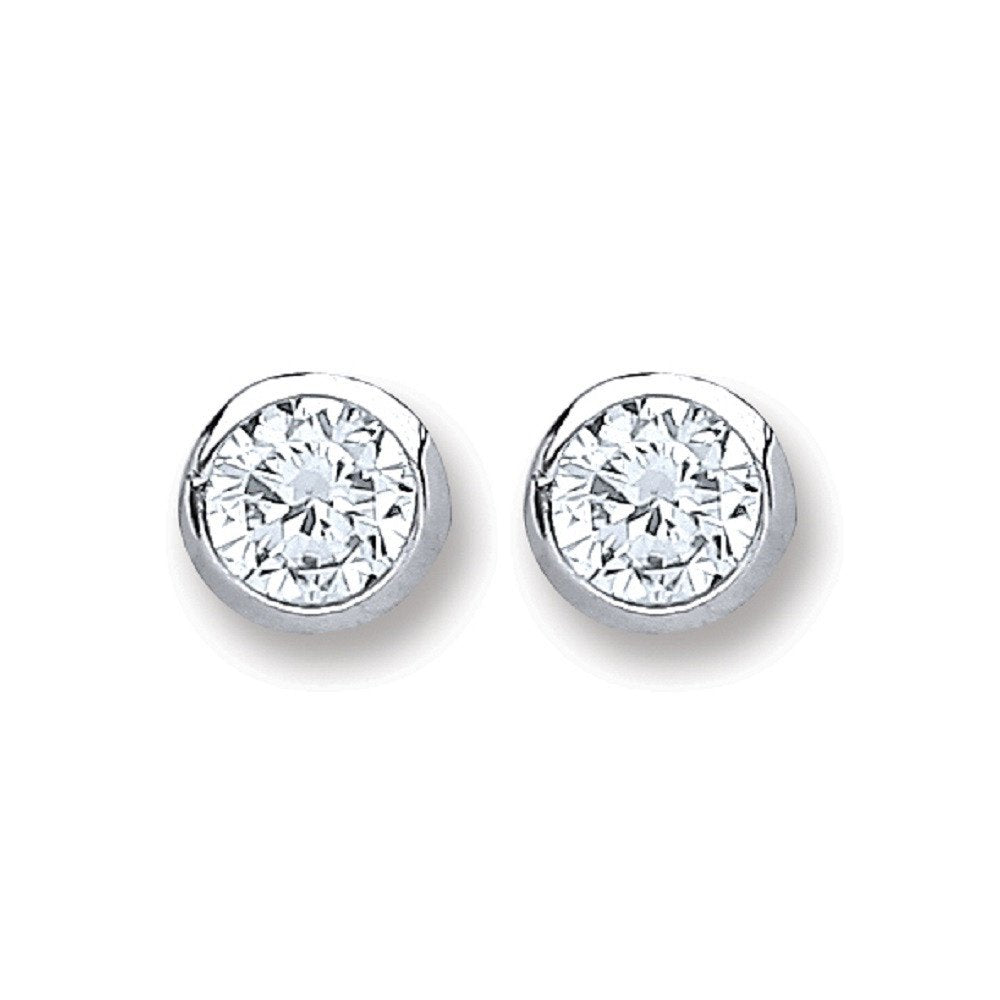 Silver 4mm Round Cubic Zirconia Rub Over Set Studs