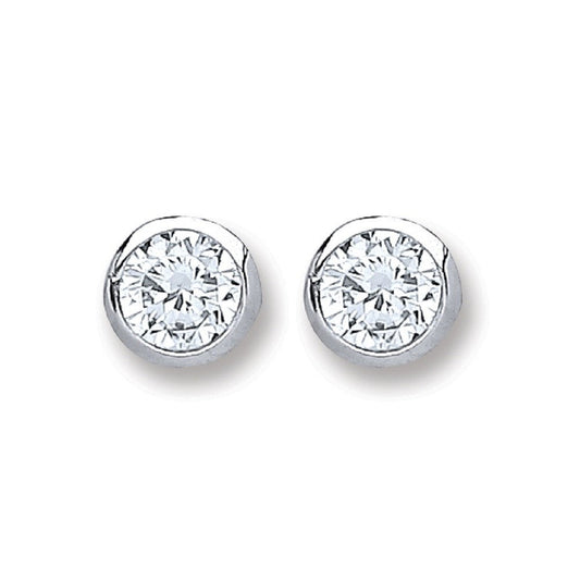 Silver 4mm Round Cubic Zirconia Rub Over Set Studs
