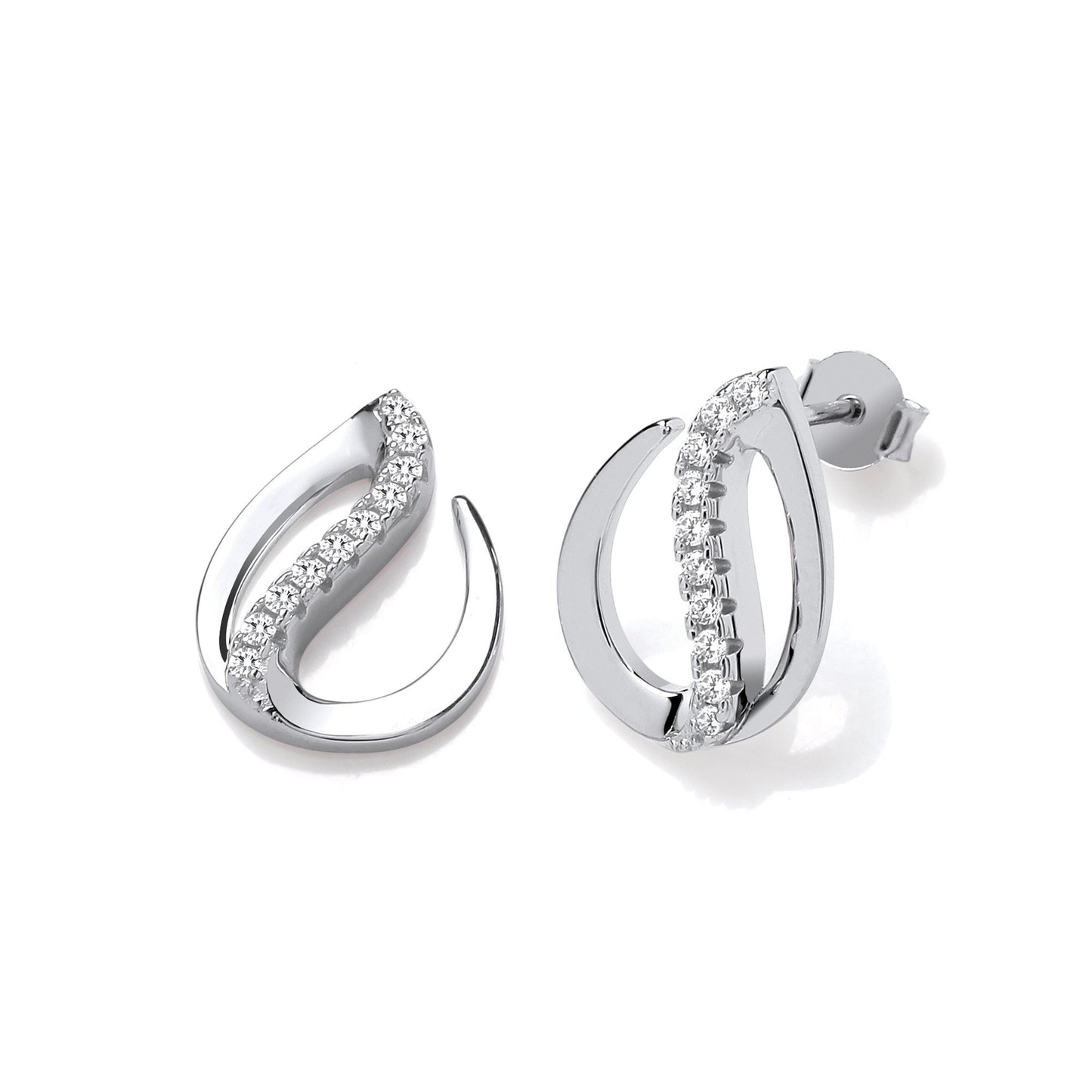 Flat Teardrop Silver Stud Earrings