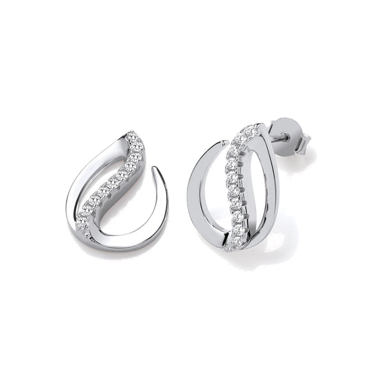Flat Teardrop Silver Stud Earrings