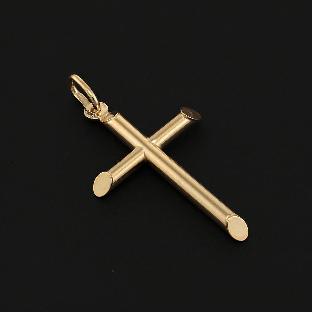 Yellow Gold Round Tubed Cross - 21.4mm