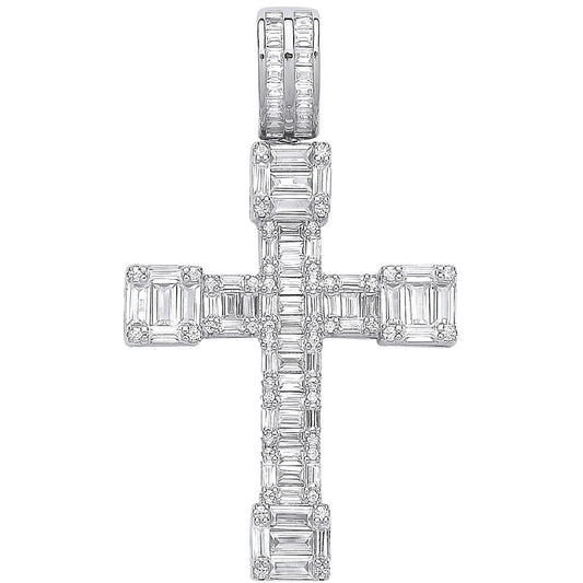 Silver Cubic Zirconia Baguettes Fancy Cross