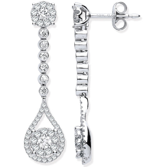 18ct White Gold 1.00ct Diamond Pear Shape Design Drop Earring