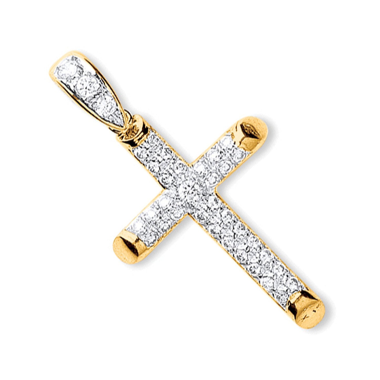 Yellow Gold Round Tubed Cubic Zirconia Cross - 23.8mm