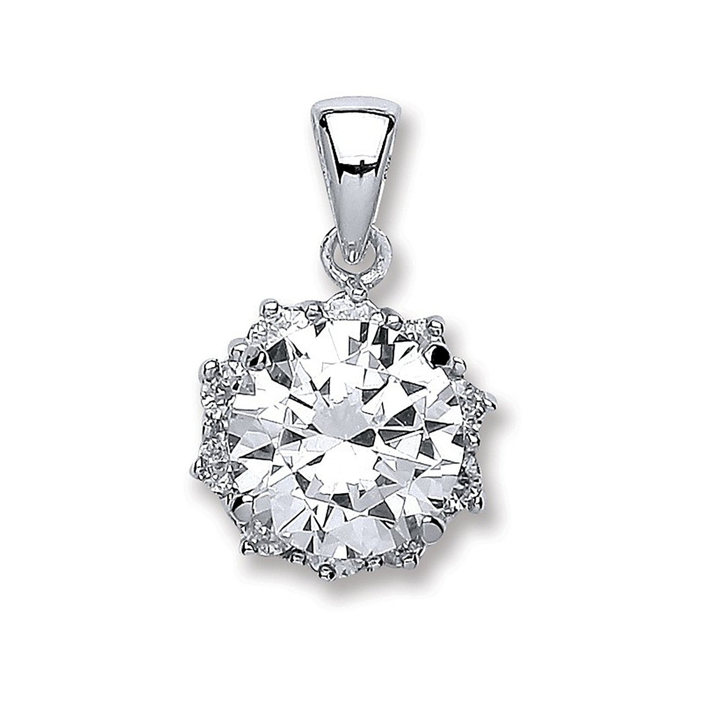 Silver Round Brilliant Cut Cubic Zirconia Pendant
