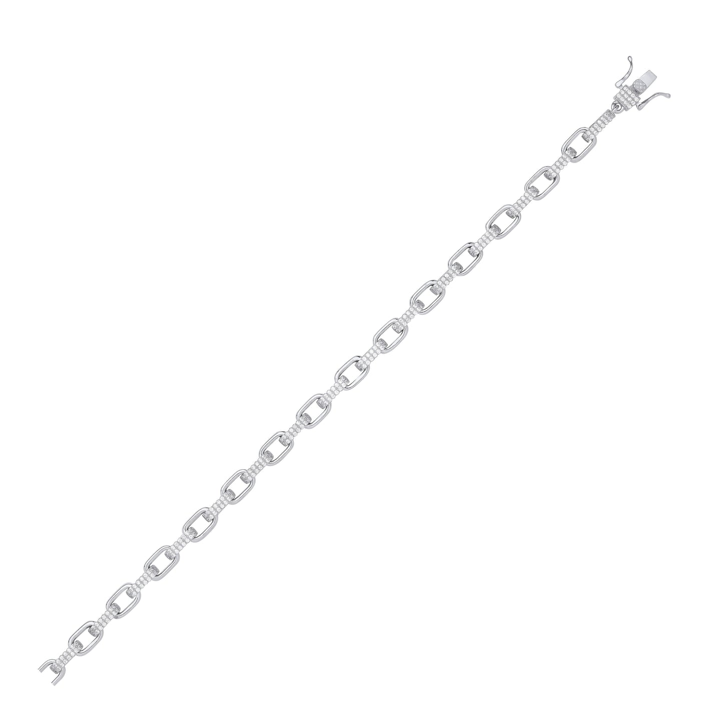 Silver Heavy 7mm Plain & Cubic Zirconias Oval Belcher Chain