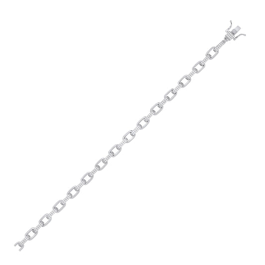 Silver Heavy 7mm Plain & Cubic Zirconias Oval Belcher Chain