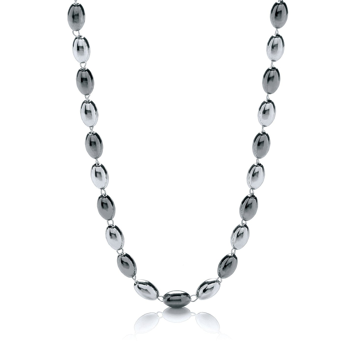 Silver & Ruthenium Oval Bead Necklace 36"/92cm