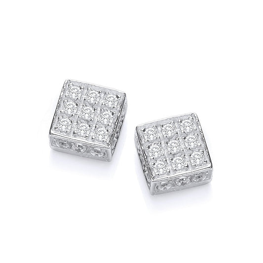 Silver Square Cubic Zirconia Stud