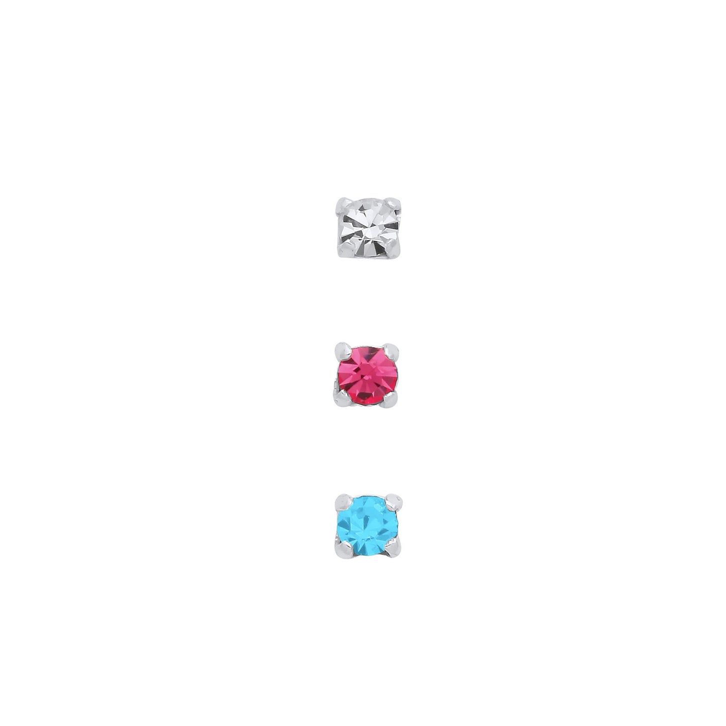 Silver 2mm Crystal Nose Studs (Set of 3)