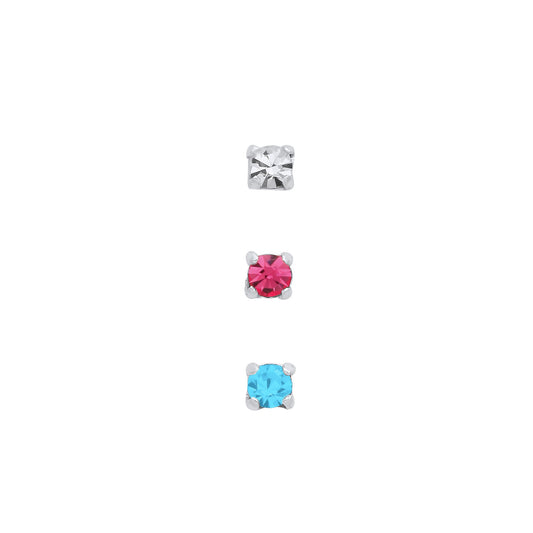 Silver 2mm Crystal Nose Studs (Set of 3)