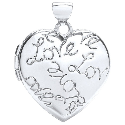 White Gold Heart Locket with Love engraved