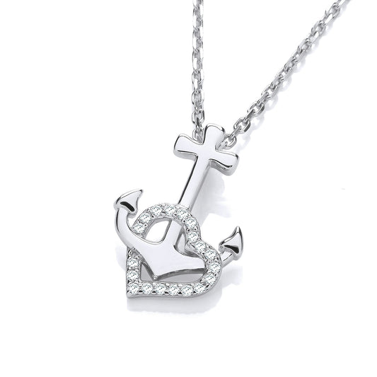 Anchor Cubic Zirconia Heart Pendant with Chain