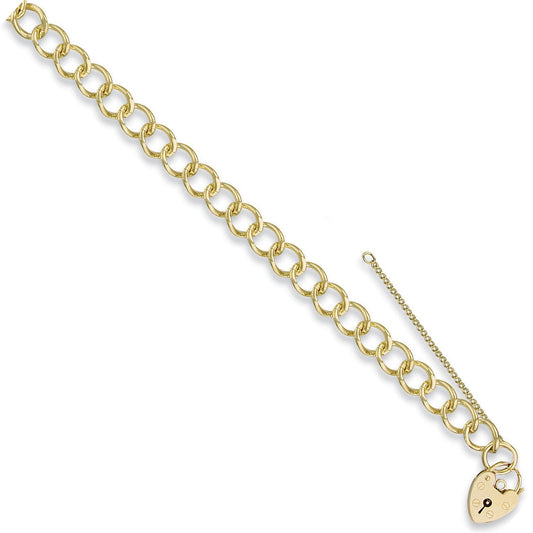 Yellow Gold Open Curb & Padlock Charm Bracelet - 20.0g