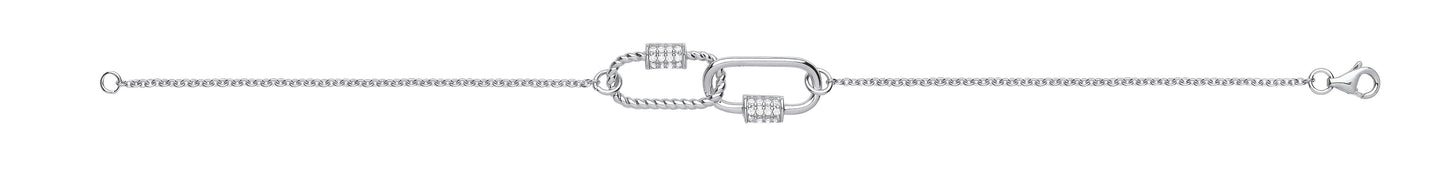 Silver Paper Clip Cubic Zirconia Ladies Bracelet