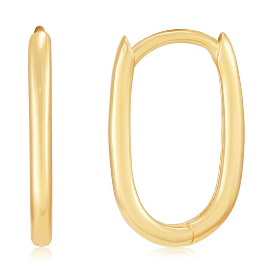 Yellow Gold Plain Hinged Oval Hoop Huggies