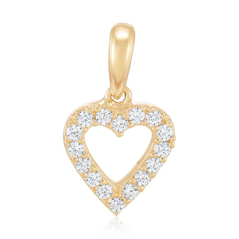 Yellow Gold Cubic Zirconia Heart Pendant - 8.9mm